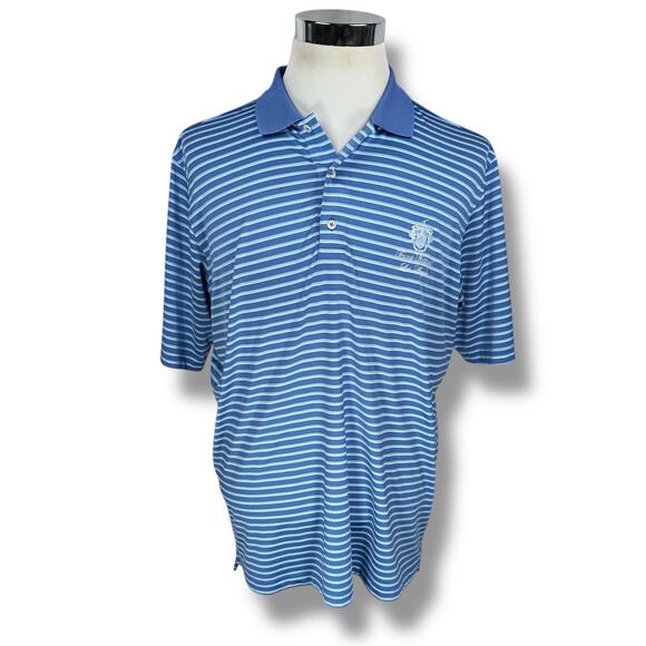 Trump National Los Angeles Polo Shirt Men’s Large Blue Striped Golf F&G Tech - Picture 1 of 10